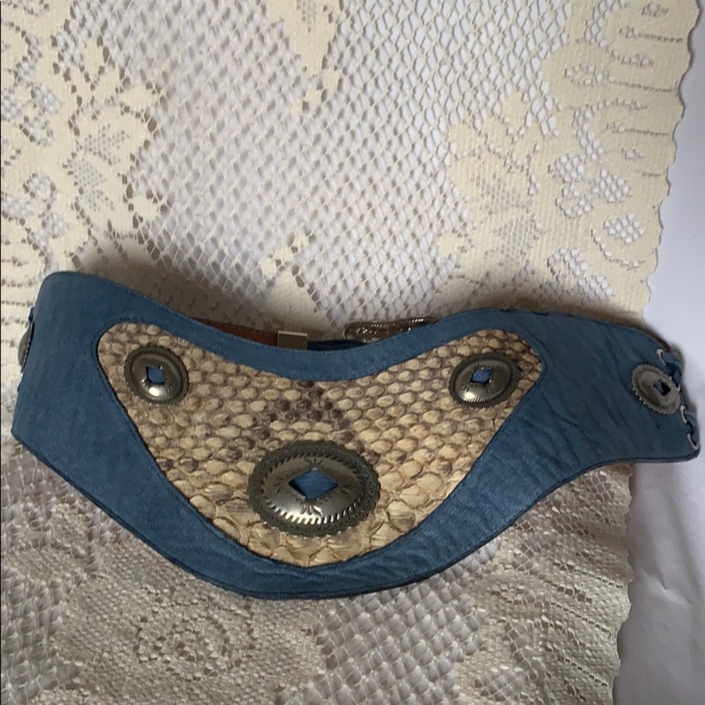 Dusty blue leather and brass belt